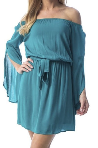 Bare Shoulder Turquoise Dress