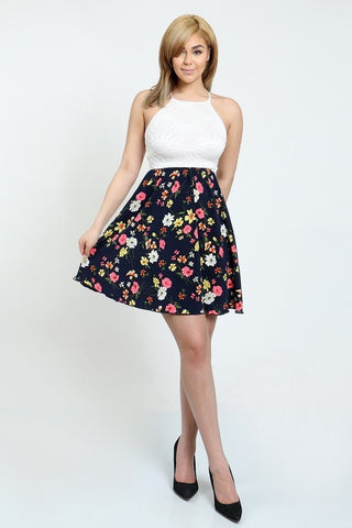 Floral Flare Dress with Lace Top