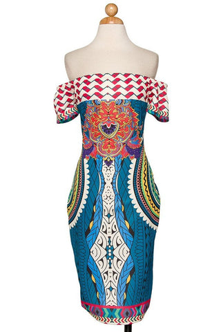 Off Shoulder Print Dress