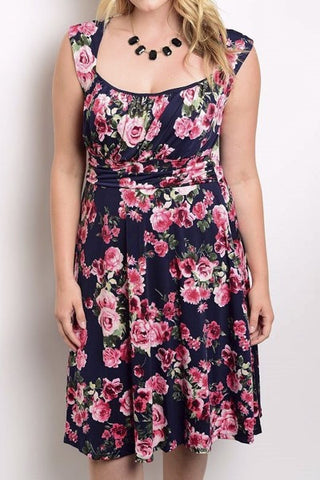 Floral Print Flare Dress (Plus Size)