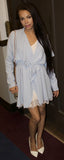 Dusty Blue Waist-tie Wrap Jacket
