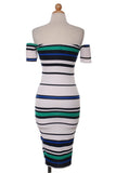 Striped Exposed Shoulder Midi Dress