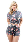 Drawstring Floral Short (Grey)