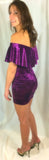 OFF SHOULDER EGGPLANT VELVET DRESS