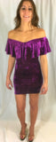OFF SHOULDER EGGPLANT VELVET DRESS